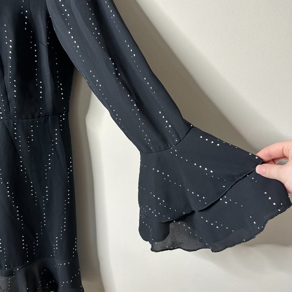 Who What Wear Black Long Sleeve Silver Metallic Dress Medium - Picture 2 of 6